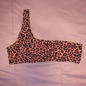 SHEIN Leopard Print One-Shoulder Bikini Top